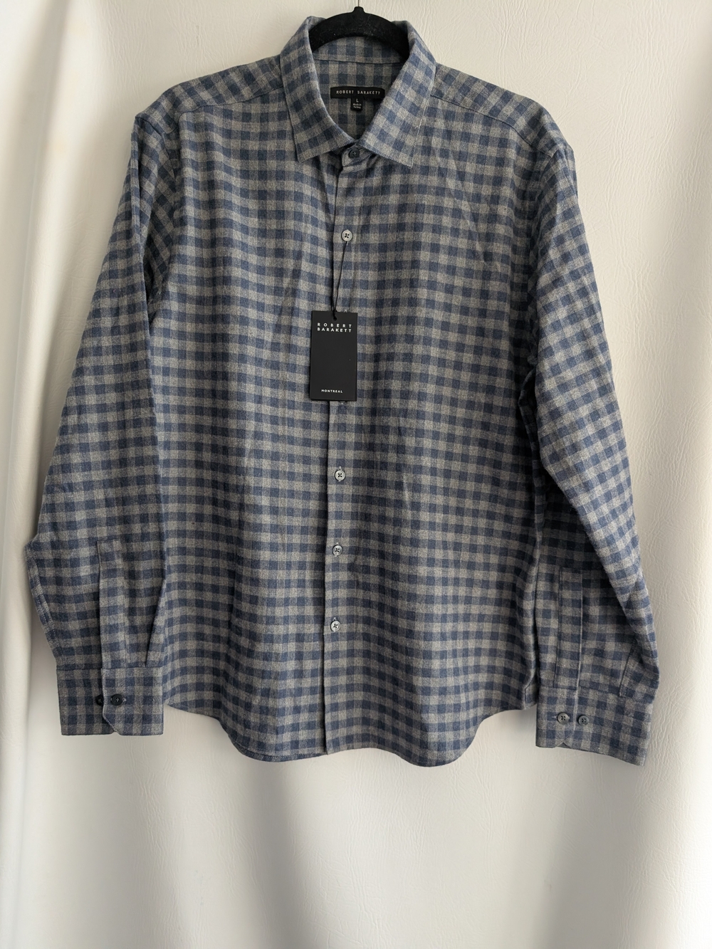 Robert Barakett Branchview Blue and Gray Checked Flannel Button-Down Shirt - L